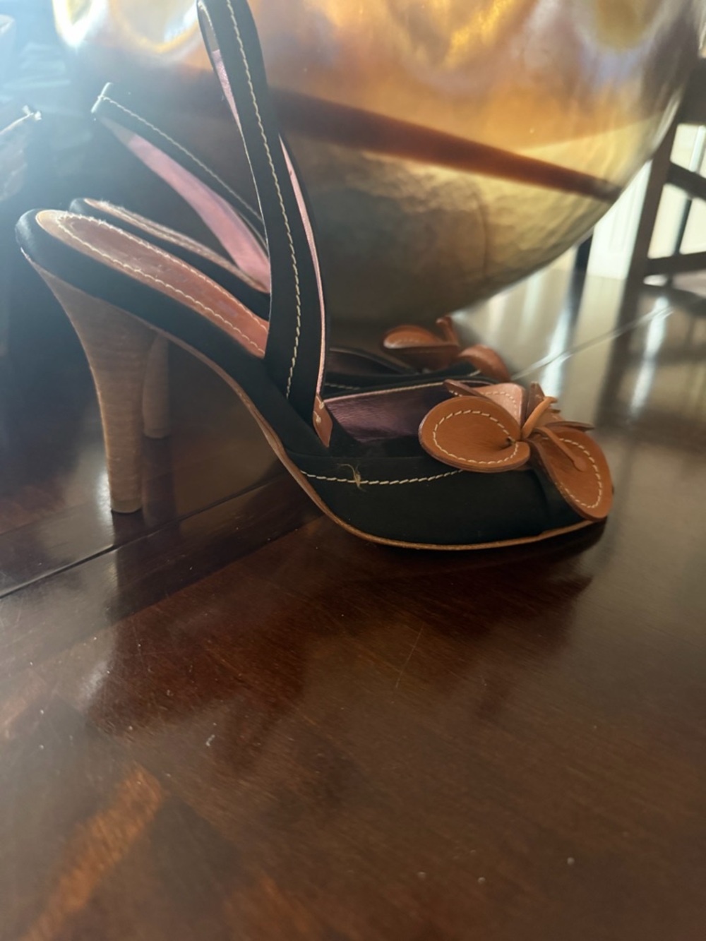 Etro Black and Brown Floral Slingback Heels - Picture 2 of 5